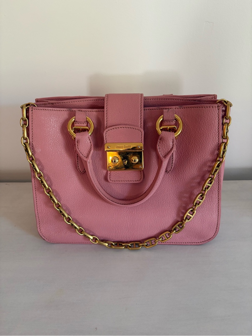 Miu Miu Madras Pink Leather Tote